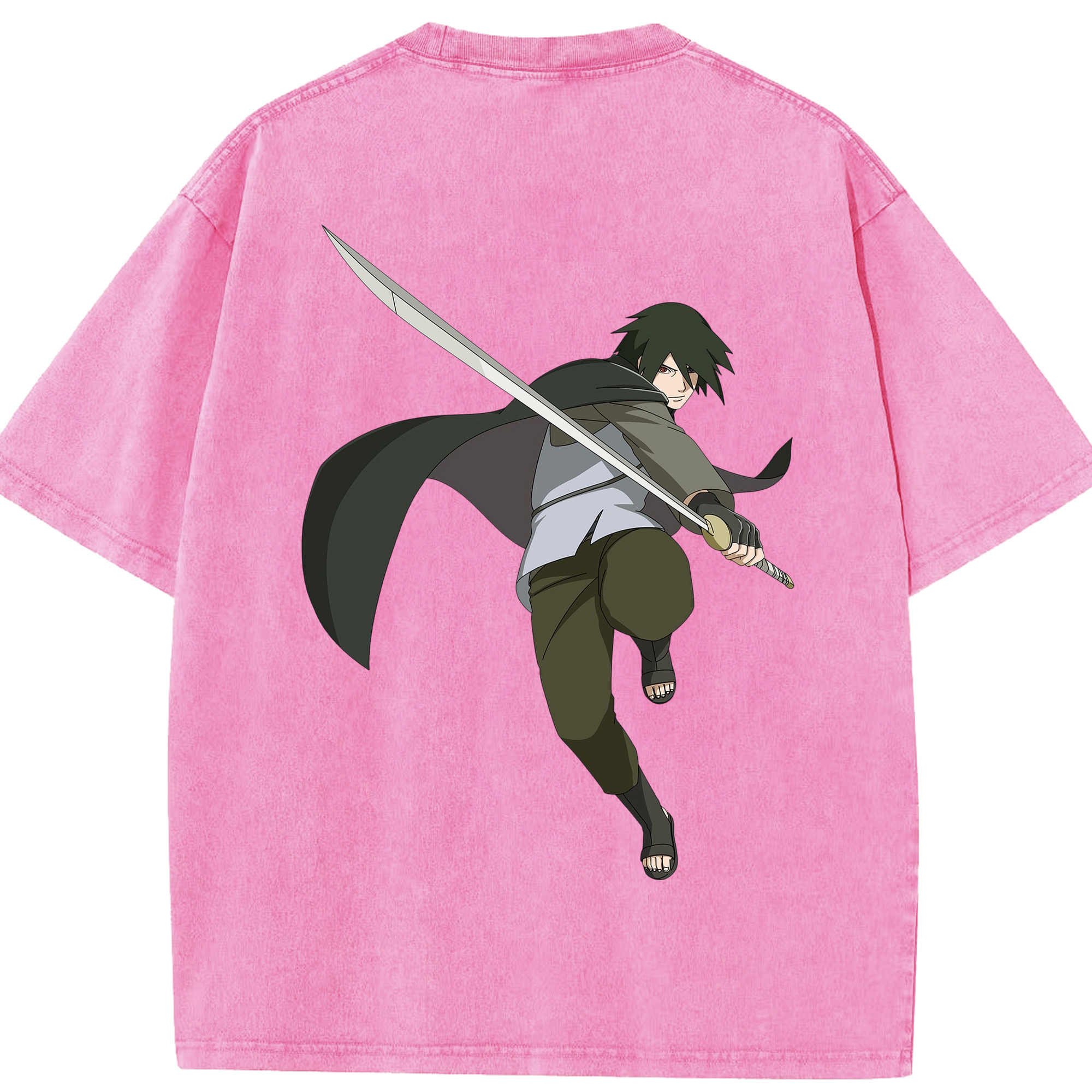（画像用） NARUTO -ナルト- うちは サスケ Uchiha Sasuke 綿100% ヴィンテージ風 半袖Tシャツ（背面プリント）